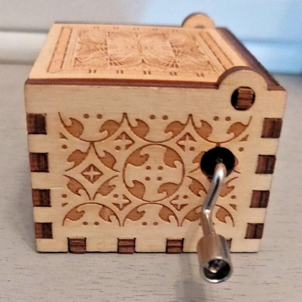 To Mom From Son Wood Crank Music Box, Laser Engraved Vintage Wooden